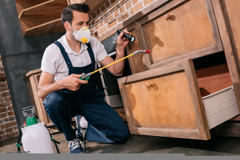 Professional cockroach control technician with specialized equipment
