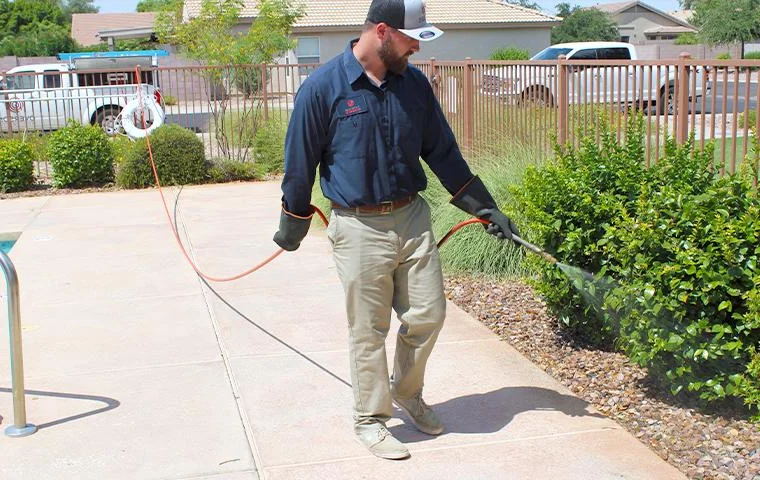 Technician performing residential pest treatment